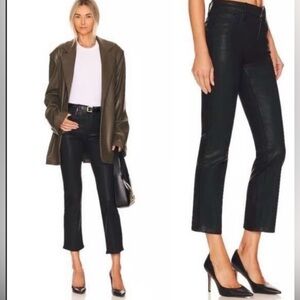 NWT Good American Good Legs Soft Tech Straight-Leg Coated Jeans 8/29
